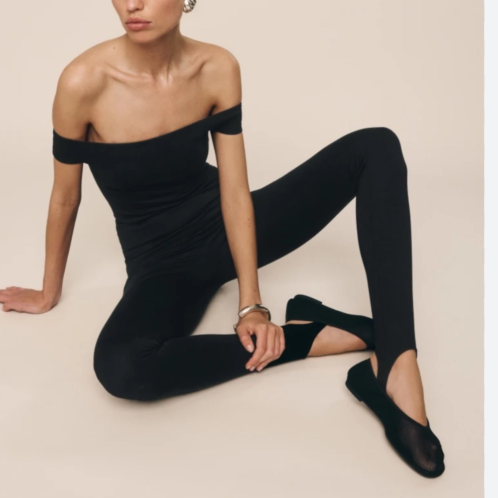 Reformation Elegant Black Off-Shoulder Jumpsuit